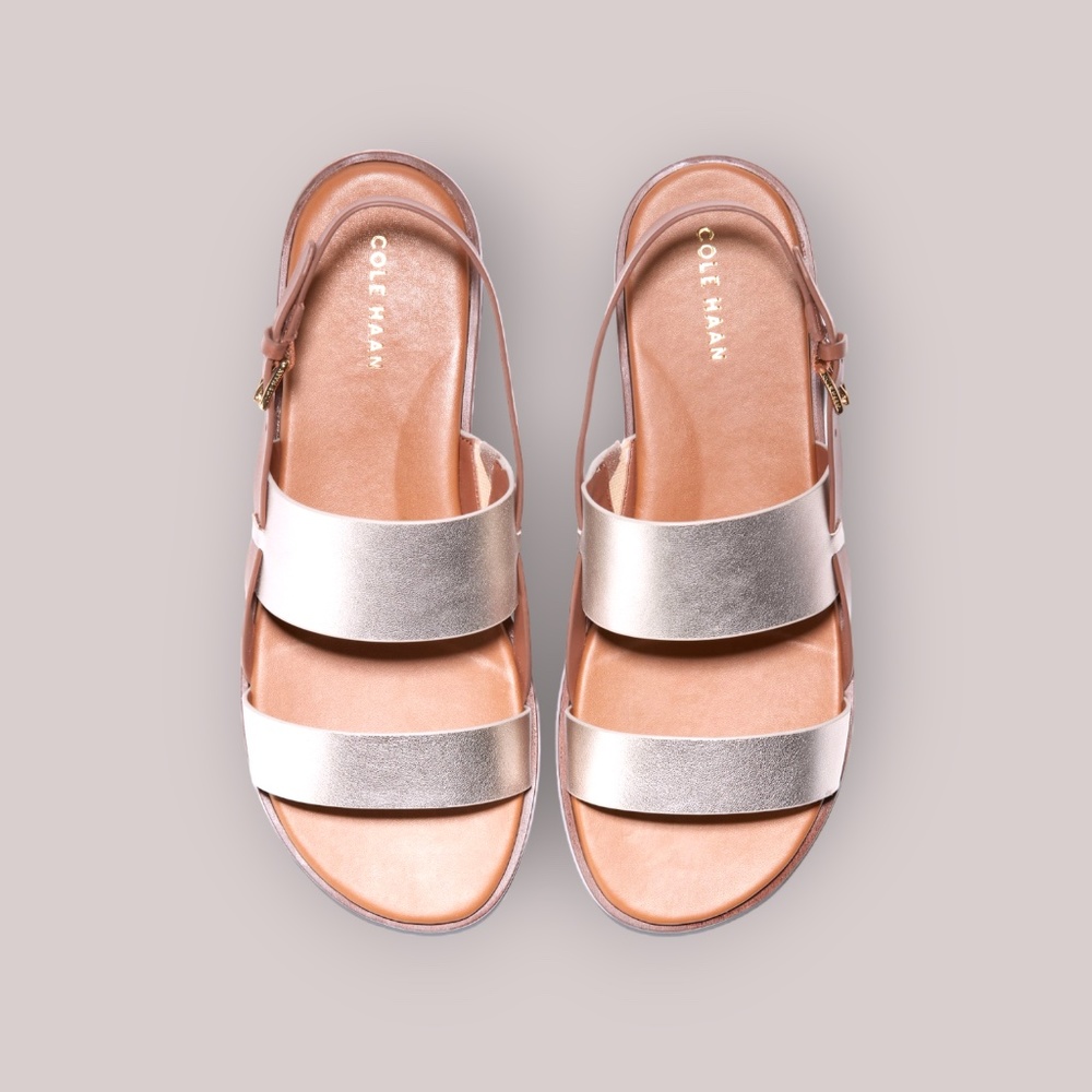 Womens Cole Haan Flynn Flat Sandal, Soft Gold Leather. W25346 - Picture 2 of 4